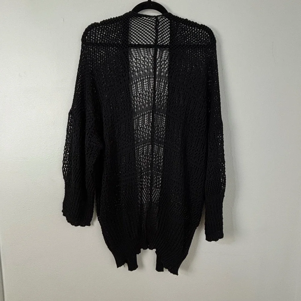Black Open Knit Netted Cardigan Crochet Oversize Mesh Boho Whimsigoth Sweater OS